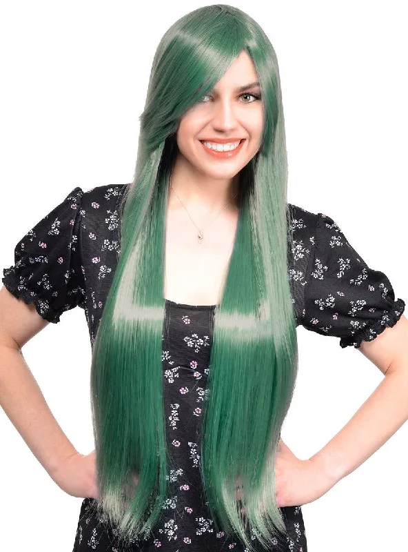 Brielle Womens Extra Long Straight Sage Green Costume Wig