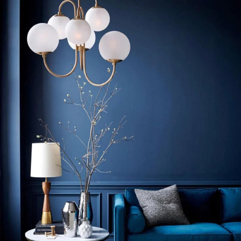 Incandescent Chandeliers for a Warm and Traditional GlowANKUR MAISON 6 LIGHTS MILKY GLOBE WITH GOLDEN METAL CHANDELIER