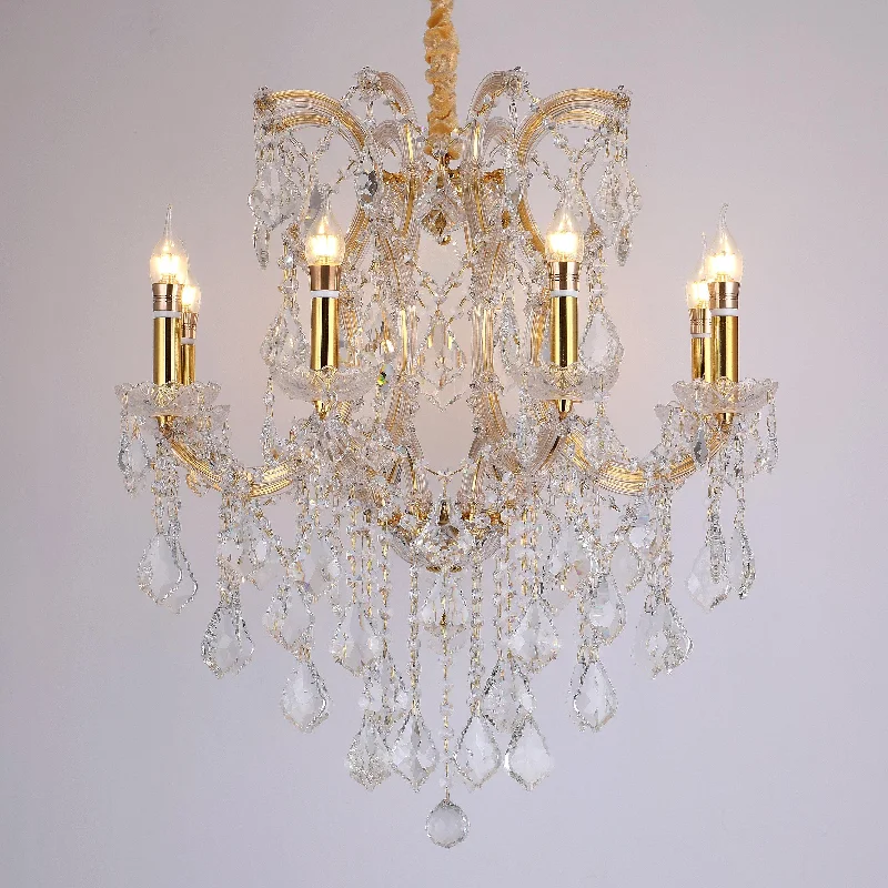 French Country Chandeliers with a Romantic AuraANKUR VEGAS 8 LIGHT GOLDEN ARMS WITH CRYSTAL CHANDELIER