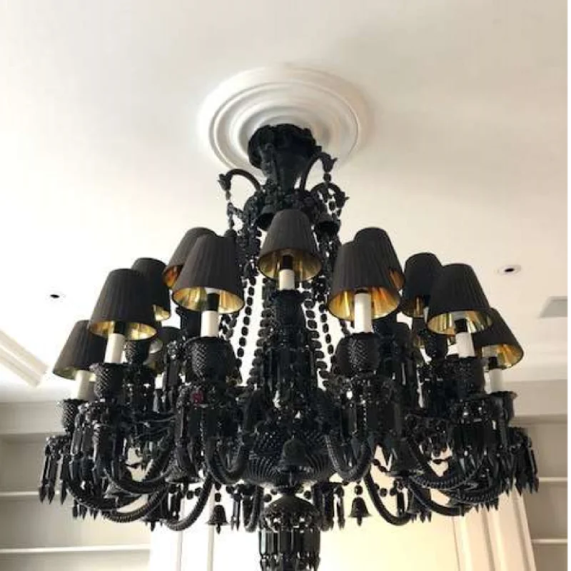 Chandeliers with Metal Frames in Black FinishANKUR ZENITH BACCARAT STYLE BLACK CRYSTAL CHANDELIER