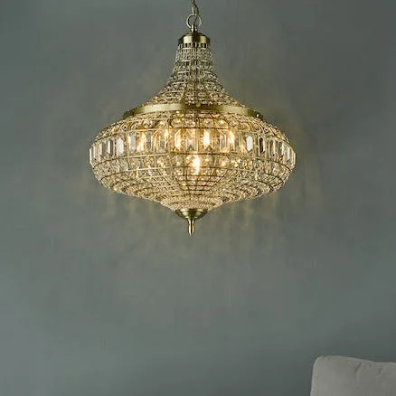 Chandeliers with Metal Frames in Gold FinishDar Asmara 6 Light Pendant Antique Brass Crystal