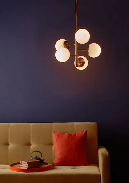 Chandeliers with Frosted Glass for a Softer Light DiffusionDar Bombazine 5 Light Pendant Natural Brass and Opal Chandeliers with Frosted Glass for a Softer Light DiffusionDar Bombazine 5 Light Pendant Natural Brass and Opal