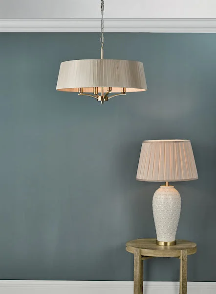 Bohemian - Style Beaded Chandeliers for Eclectic DecorDar Cristin Pendant Chandelier Antique Brass With Taupe Ribbon Shade Bohemian - Style Beaded Chandeliers for Eclectic DecorDar Cristin Pendant Chandelier Antique Brass With Taupe Ribbon Shade