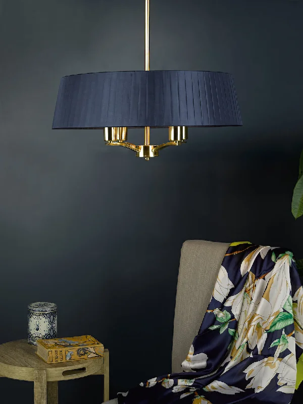 Minimalist Chandeliers for Sleek and Simple InteriorsDar Cristin Pendant Chandelier Satin Brass with Navy Ribbon Shade Minimalist Chandeliers for Sleek and Simple InteriorsDar Cristin Pendant Chandelier Satin Brass with Navy Ribbon Shade