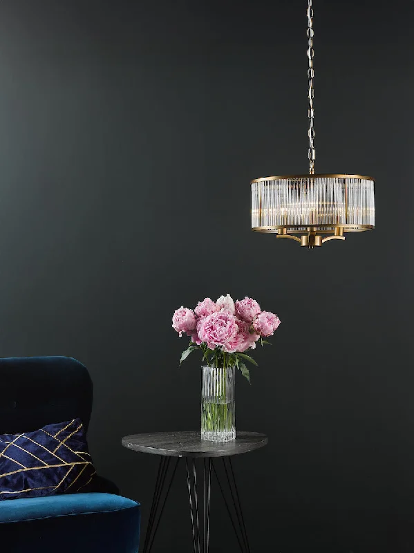 Chandeliers with Multiple Lights for Maximum IlluminationDar Evelyn 3 Light Pendant Antique Bronze and Glass