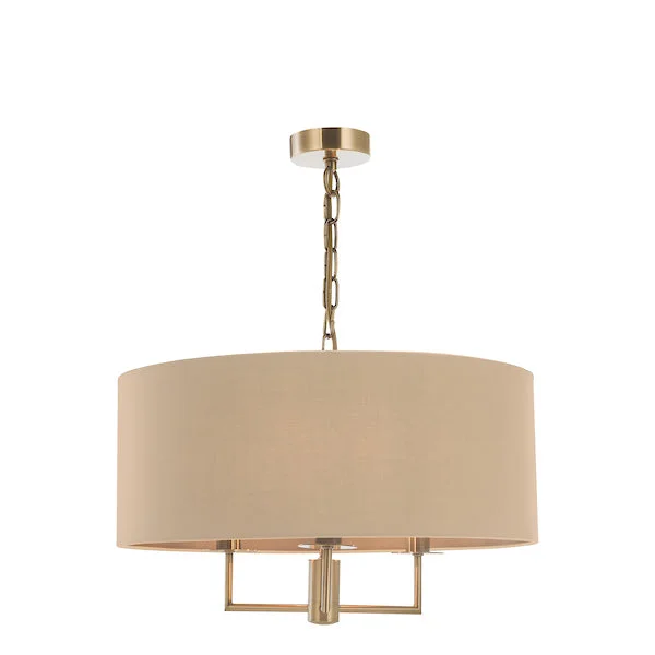LED Chandeliers for Energy - Efficient LightingDar Jamelia 3 Light Pendant Chandelier Antique Brass Taupe Shade LED Chandeliers for Energy - Efficient LightingDar Jamelia 3 Light Pendant Chandelier Antique Brass Taupe Shade
