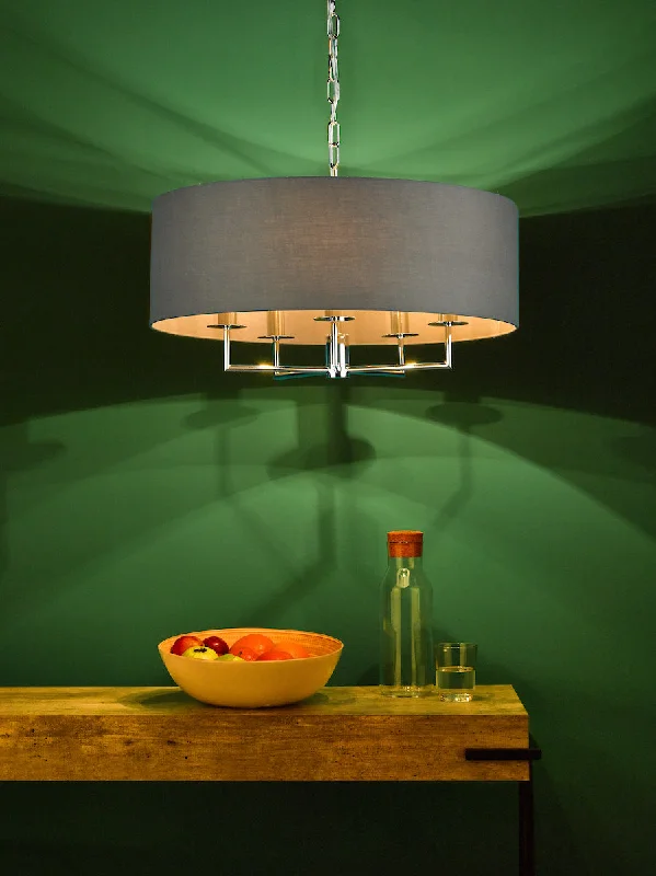 Bohemian - Style Beaded Chandeliers for Eclectic DecorDar Jamelia 5lt Pendant Chandelier Polished Chrome & Grey