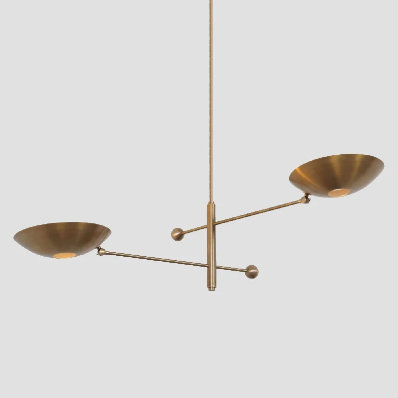 Minimalist Chandeliers for Sleek and Simple InteriorsDouble Curved Disk Shade Brass Chandelier Minimalist Chandeliers for Sleek and Simple InteriorsDouble Curved Disk Shade Brass Chandelier