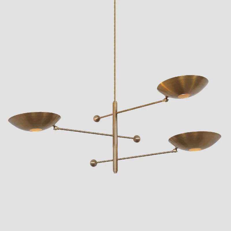 Chandeliers with Adjustable Arms for Directional LightingThree Curved Disk Shade Brass Chandelier Fixture Chandeliers with Adjustable Arms for Directional LightingThree Curved Disk Shade Brass Chandelier Fixture
