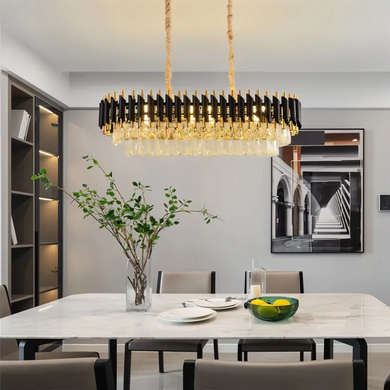 Chandeliers with Frosted Glass for a Softer Light DiffusionFayadan Linear Crystal Chandelier