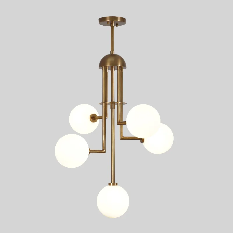 Chandeliers with Frosted Glass for a Softer Light DiffusionFive Globe Brass Ceiling Chandelier Pendant Light