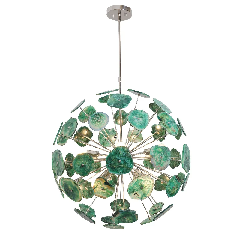Chandeliers with Metal Frames in Silver FinishHandcrafted Green Agate Stone Ceiling Light Sputnik Chandelier Chandeliers with Metal Frames in Silver FinishHandcrafted Green Agate Stone Ceiling Light Sputnik Chandelier