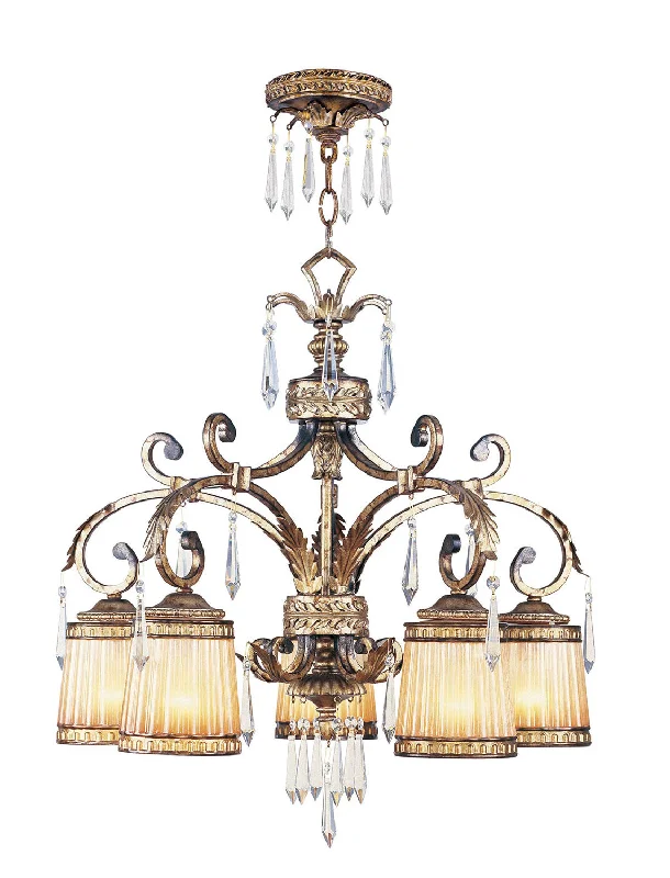 Chandeliers with Metal Frames in Silver FinishLivex Lighting 8885-65 La Bella Chandelier Hand Painted Vintage Gold Leaf Chandeliers with Metal Frames in Silver FinishLivex Lighting 8885-65 La Bella Chandelier Hand Painted Vintage Gold Leaf