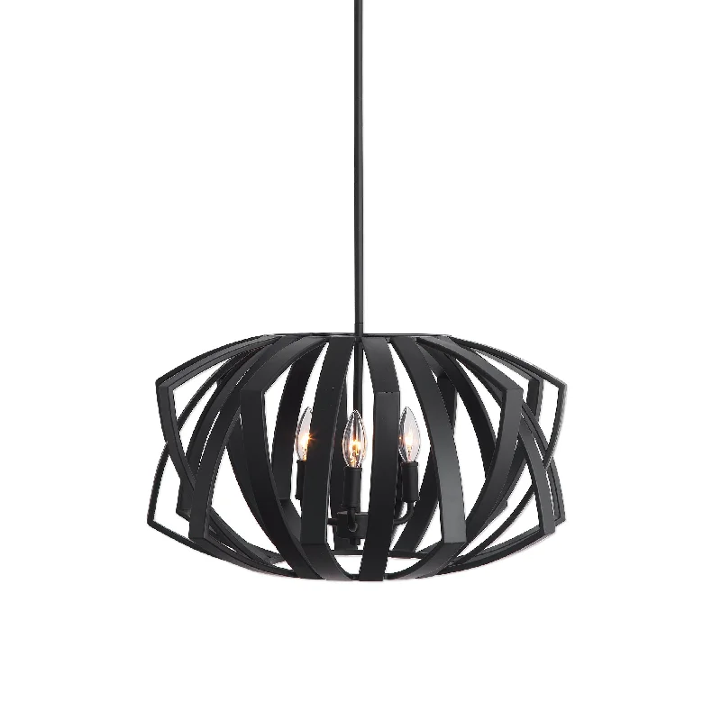 Chandeliers with Metal Frames in Copper FinishTHALES BLACK GEOMETRIC 3 LIGHT PENDANT