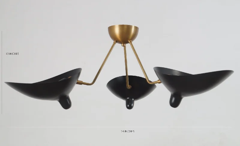 Chandeliers with Metal Frames in Gold FinishThree Light Shade Semi Flush Mount Brass Ceiling Fixture Chandeliers with Metal Frames in Gold FinishThree Light Shade Semi Flush Mount Brass Ceiling Fixture