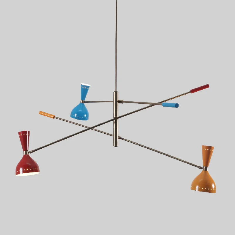Ceiling - Mounted Chandeliers for Standard CeilingsTriennale 3 Stilnovo Brass Chandelier Multi Color Shade