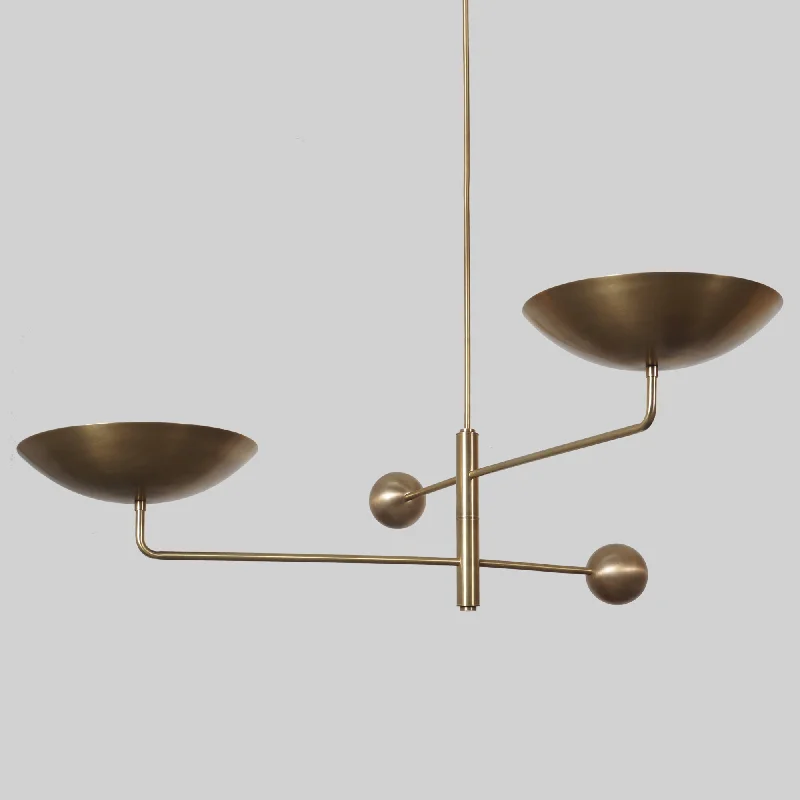 Industrial Iron Chandeliers for Loft - Inspired SpacesTwo Curved Disk Shade Brass Chandelier Fixture Industrial Iron Chandeliers for Loft - Inspired SpacesTwo Curved Disk Shade Brass Chandelier Fixture