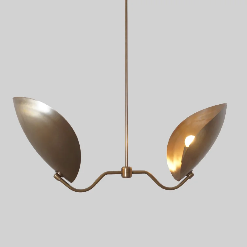 Chandeliers with Dimmable Lights for Ambiance ControlTwo Curved Disk Shade Brass Turtle Pendant Light Chandeliers with Dimmable Lights for Ambiance ControlTwo Curved Disk Shade Brass Turtle Pendant Light