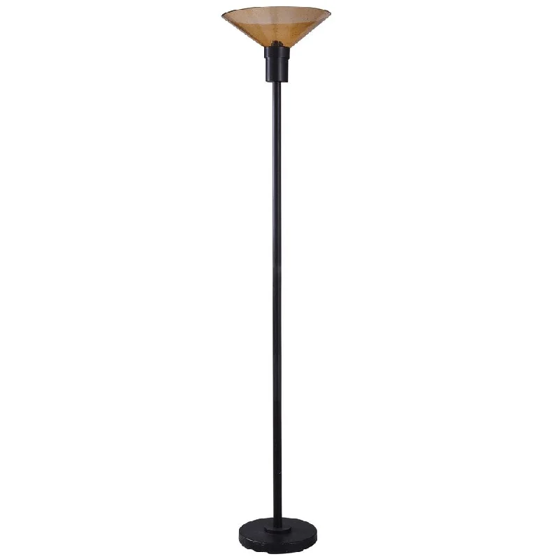 Bohemian Inspired Floor Lamp for Eclectic Home DecorBlack Torchiere - Amber Seeded Glass Shade