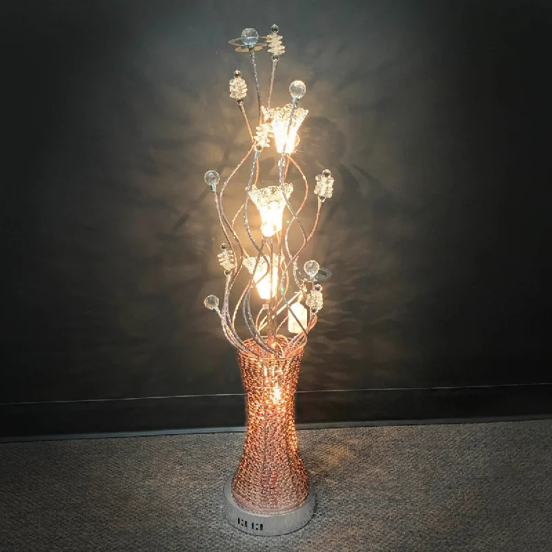 Metal Floor Lamp with a Matte Black Finish for a Sleek LookDazzling 39.5" Copper Metal & Crystal Floral 5-Light Showpiece Metal Floor Lamp with a Matte Black Finish for a Sleek LookDazzling 39.5" Copper Metal & Crystal Floral 5-Light Showpiece