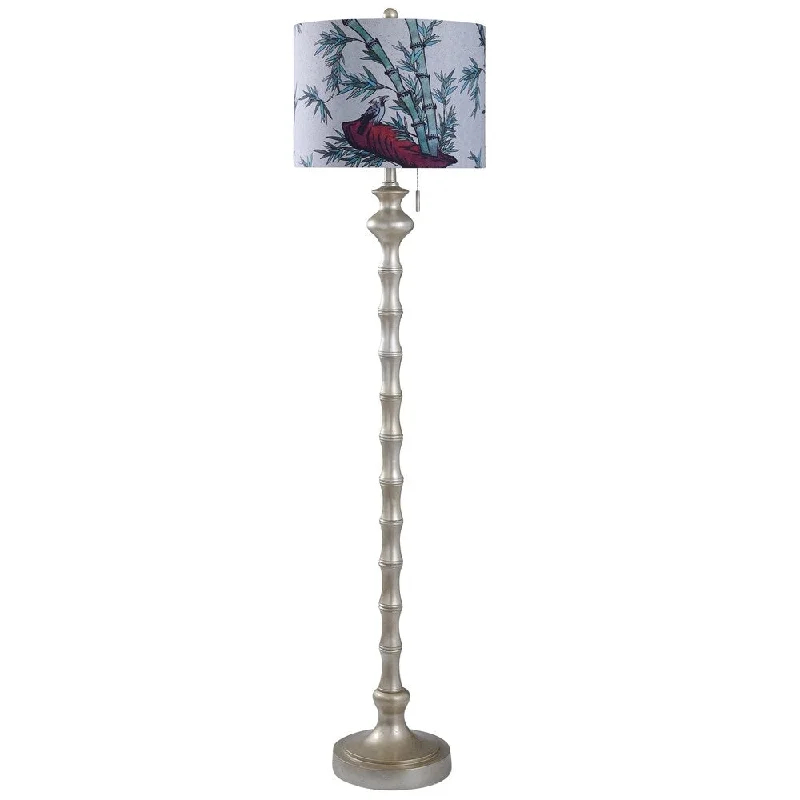 Glass Floor Lamp with Frosted Shades for Soft Diffused LightImperial Silver Bamboo Asian Inspired Floor Lamp - Bird Print Shade