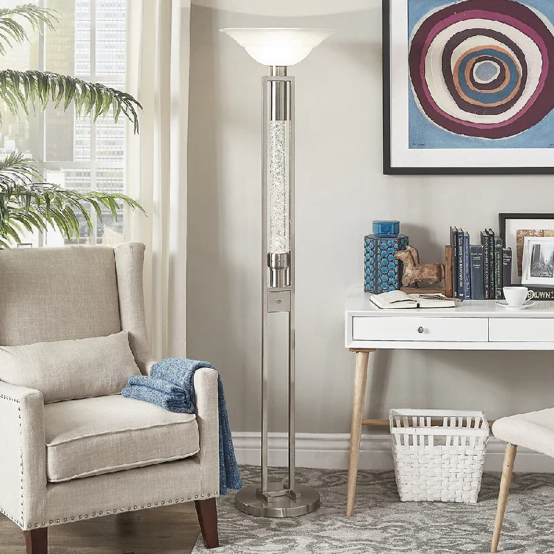 Glass Floor Lamp with Frosted Shades for Soft Diffused LightiNSPIRE Q Bold Cosmina Sparkling Nickel Finish Torchiere Floor Lamp Glass Floor Lamp with Frosted Shades for Soft Diffused LightiNSPIRE Q Bold Cosmina Sparkling Nickel Finish Torchiere Floor Lamp
