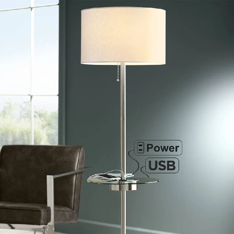 Bohemian Inspired Floor Lamp for Eclectic Home DecorModern Floor Lamp With Table Glass Brushed Nickel USB Outlet - 1 Bohemian Inspired Floor Lamp for Eclectic Home DecorModern Floor Lamp With Table Glass Brushed Nickel USB Outlet - 1