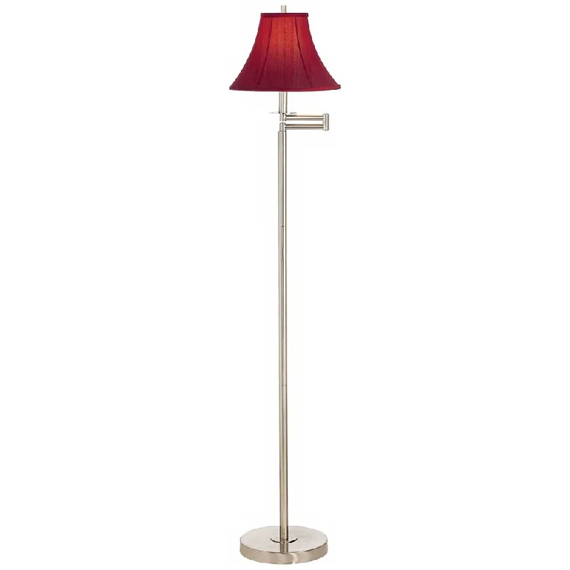 Industrial Style Floor Lamp with Exposed Bulbs for Loft ApartmentsModern Swing Arm Floor Lamp Brushed Nickel Red Silk Shade Living Room - 1 Industrial Style Floor Lamp with Exposed Bulbs for Loft ApartmentsModern Swing Arm Floor Lamp Brushed Nickel Red Silk Shade Living Room - 1