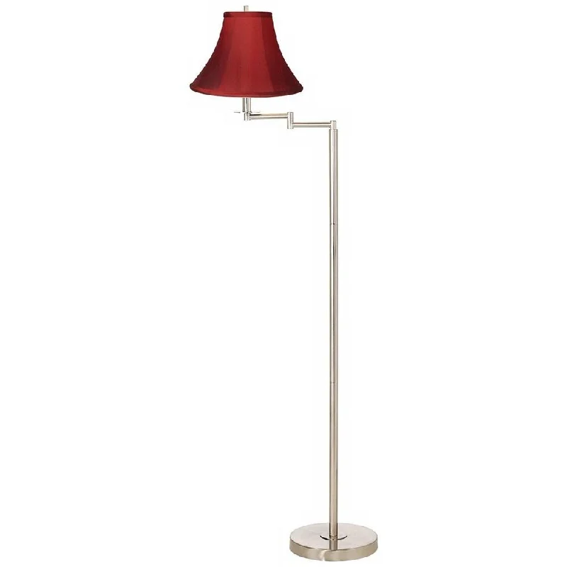 Wood Floor Lamp with Natural Grain for a Warm and Organic FeelModern Swing Arm Floor Lamp Brushed Nickel Red Silk Shade Living Room - 12" x 60" Wood Floor Lamp with Natural Grain for a Warm and Organic FeelModern Swing Arm Floor Lamp Brushed Nickel Red Silk Shade Living Room - 12" x 60"