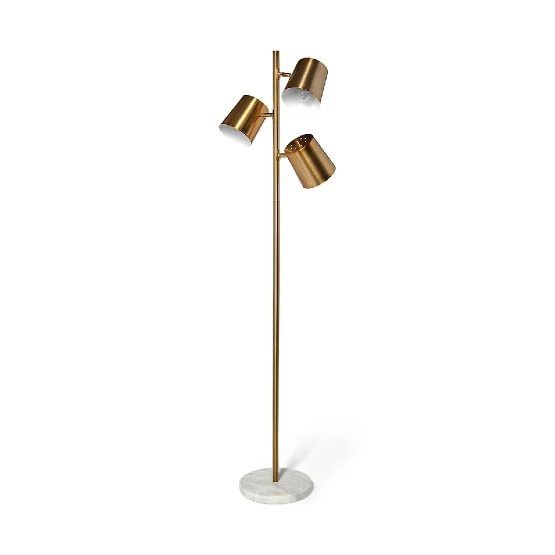 Wood Floor Lamp with Natural Grain for a Warm and Organic FeelSanders Gold Metal Body w/White Marble Base Triple Light Floor Lamp - 15"W x 15"D x 62"H Wood Floor Lamp with Natural Grain for a Warm and Organic FeelSanders Gold Metal Body w/White Marble Base Triple Light Floor Lamp - 15"W x 15"D x 62"H