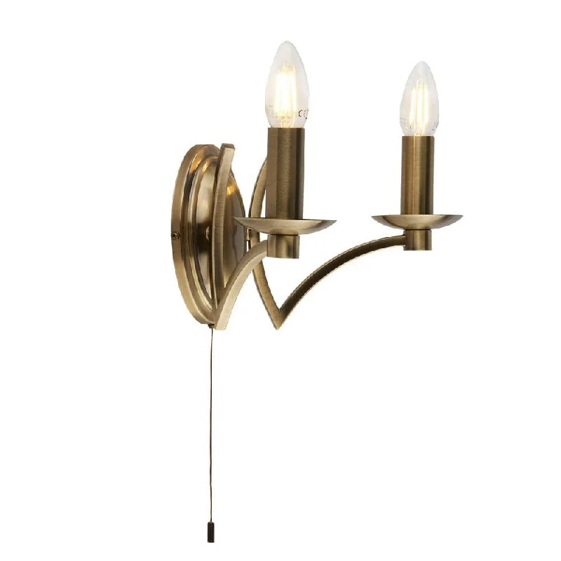 Bohemian Inspired Floor Lamp for Eclectic Home DecorAscot 2 Light Antique Brass Wall Light - Cord Pull