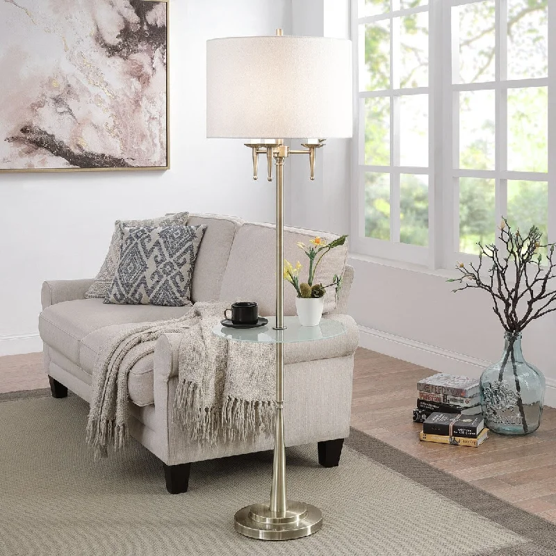 Dimmable Floor Lamp for Adjustable Lighting AmbianceStyleCraft Andover Brass Candlestick Floor Lamp with Frosted Glass Table