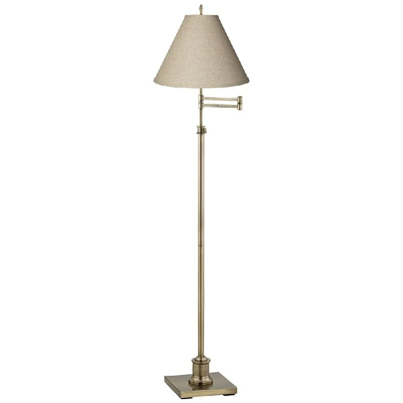 Wood Floor Lamp with Natural Grain for a Warm and Organic FeelSwing Arm Floor Lamp Antique Brass Fine Burlap Empire Shade - 28" x 70"