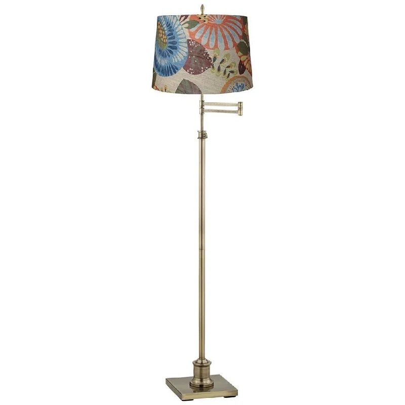 Glass Floor Lamp with Frosted Shades for Soft Diffused LightSwing Arm Floor Lamp Antique Brass Tropic Flower Shade for Living Room - 16" x 70" Glass Floor Lamp with Frosted Shades for Soft Diffused LightSwing Arm Floor Lamp Antique Brass Tropic Flower Shade for Living Room - 16" x 70"
