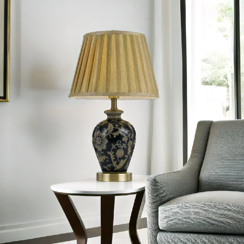 leather table lamps with a distressed texture for a rugged charmAmani Table Lamp in Blue Gold