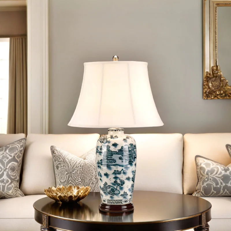 mid century modern table lamps with iconic designs for a stylish studyBlue Willow Pattern Table Lamp Blue and White ELS.BLUE-TRAD-WP-TL Elstead Lighting