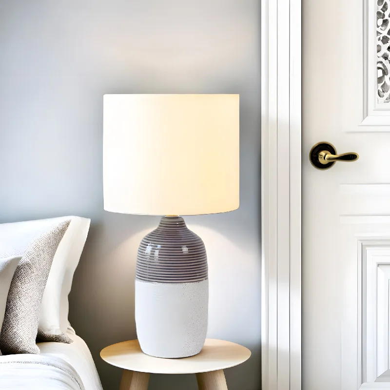 modern minimalist table lamps for contemporary living roomsEva Elegant Ribbed, Ceramic Table Lamp (Set of 2) - White/Grey, Linen Shade, 385mm High, PL0239 modern minimalist table lamps for contemporary living roomsEva Elegant Ribbed, Ceramic Table Lamp (Set of 2) - White/Grey, Linen Shade, 385mm High, PL0239