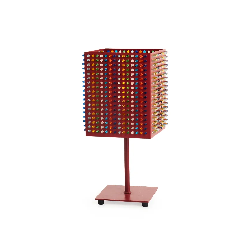 wooden table lamps with natural grain for a warm and organic feelRed Table Lamp with Multicolor Pegs wooden table lamps with natural grain for a warm and organic feelRed Table Lamp with Multicolor Pegs