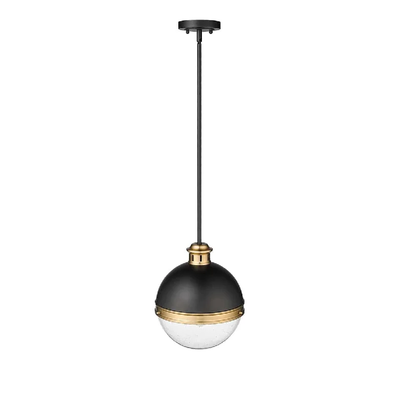 African - Inspired Ceiling Lights with Tribal Patterns and Natural MaterialsEllmira Pendant - Matte Black / Aged Brass - Clear Seeded Glass - 11in. Diameter - E26 Medium Base African - Inspired Ceiling Lights with Tribal Patterns and Natural MaterialsEllmira Pendant - Matte Black / Aged Brass - Clear Seeded Glass - 11in. Diameter - E26 Medium Base
