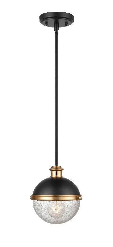Victorian - Inspired Ceiling Lights with Ornate Crystal ChandeliersEllmira Pendant - Matte Black / Aged Brass - Clear Seeded Glass - 6.875in. Diameter - E26 Medium Base Victorian - Inspired Ceiling Lights with Ornate Crystal ChandeliersEllmira Pendant - Matte Black / Aged Brass - Clear Seeded Glass - 6.875in. Diameter - E26 Medium Base