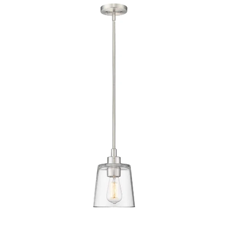 African - Inspired Ceiling Lights with Tribal Patterns and Natural MaterialsEvalon Mini-Pendant - Brushed Nickel - Clear Glass - 6.5in. Diameter - E26 Medium Base