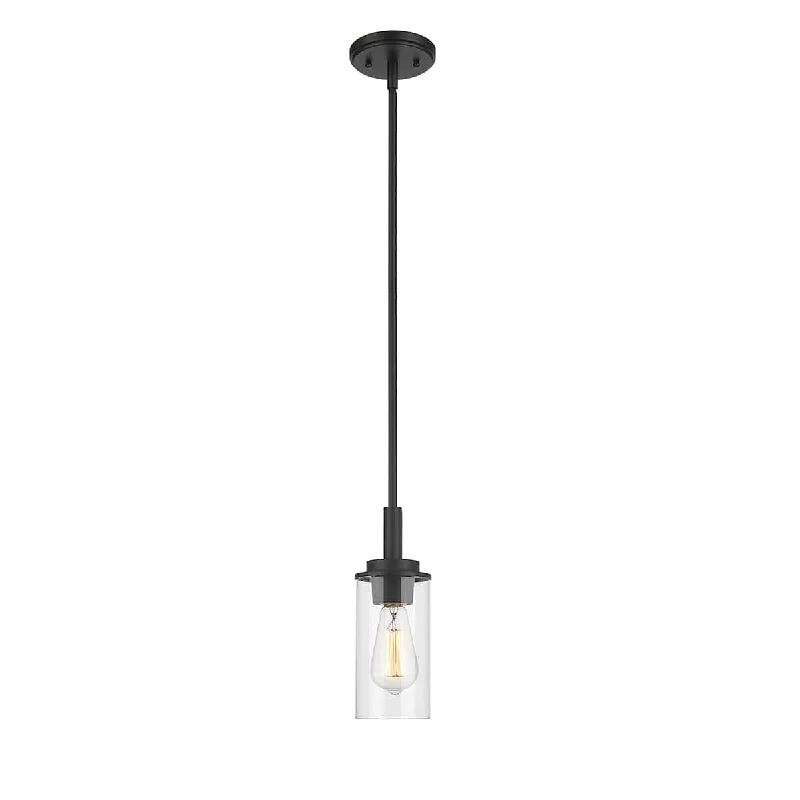 Industrial Style Ceiling Lights with Exposed Bulbs and Metal CagesJanna Mini-Pendant - Matte Black - Clear Glass - 4in. Diameter - E26 Medium Base Industrial Style Ceiling Lights with Exposed Bulbs and Metal CagesJanna Mini-Pendant - Matte Black - Clear Glass - 4in. Diameter - E26 Medium Base
