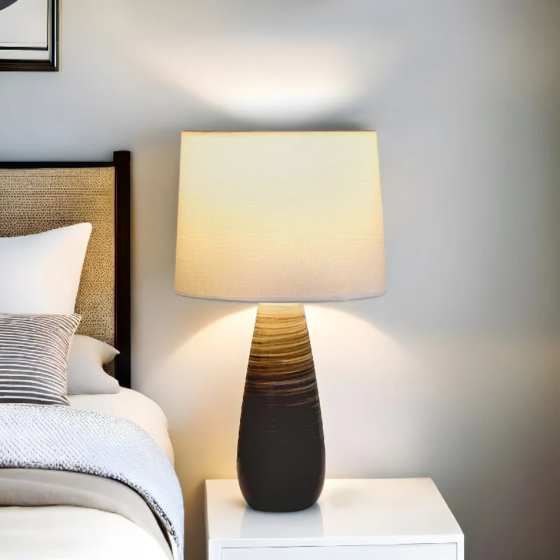 wooden table lamps with natural grain for a warm and organic feelSarah Charming, Ceramic Table Lamp (Set of 2) - Brown, White Linen Shade, 320mm High, PL0234 wooden table lamps with natural grain for a warm and organic feelSarah Charming, Ceramic Table Lamp (Set of 2) - Brown, White Linen Shade, 320mm High, PL0234