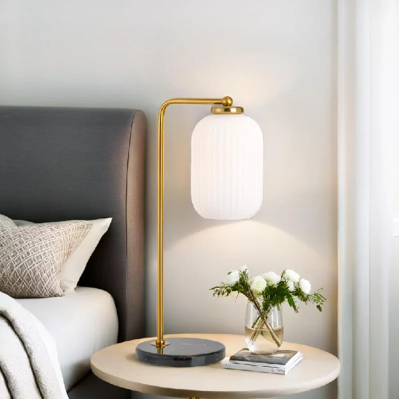 ceramic table lamps with hand painted designs for an artistic touchLark Table Lamp in Black Marble/Antique Gold/Opal