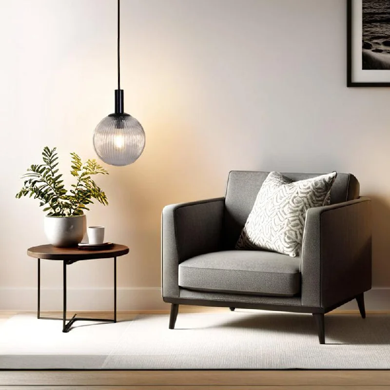 Metal Ceiling Lights in Brass, Copper, Stainless Steel, and IronLegarno.25 Pendant Light in Black/Clear Glass