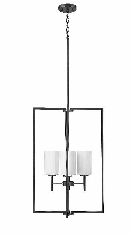 Mid - Century Modern Ceiling Lights with Simple, Sleek LinesLuxx Pendant - Matte Black - Ribbed Etched Opal White Glass - 18in. Diameter - E26 Medium Base