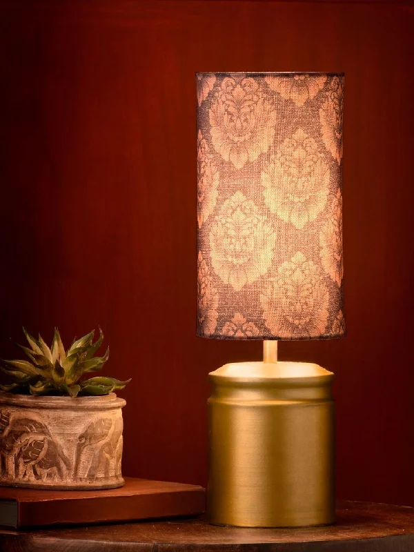 gothic style table lamps with dark finishes for a mysterious lookMetal Golden Table Lamp with Motives Printed Shade