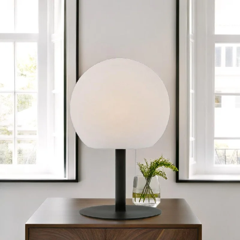 wooden table lamps with natural grain for a warm and organic feelAdeline Radiant Sphere, Metal LED Table Lamp - Black, White PE Plastic Shade, 310mm High, PL0237 wooden table lamps with natural grain for a warm and organic feelAdeline Radiant Sphere, Metal LED Table Lamp - Black, White PE Plastic Shade, 310mm High, PL0237