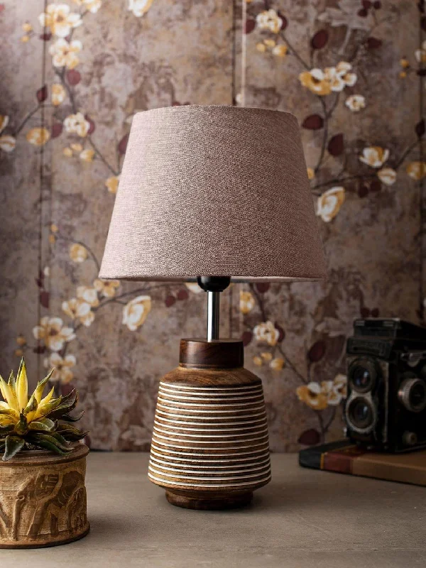 wooden table lamps with natural grain for a warm and organic feelRustic Ridged Wooden Lamp with Samre Brown Shade wooden table lamps with natural grain for a warm and organic feelRustic Ridged Wooden Lamp with Samre Brown Shade