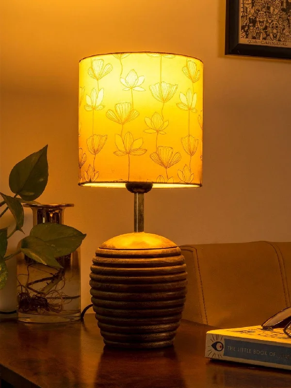 wooden table lamps with natural grain for a warm and organic feelStripped Brown Lamp with Mustard Flora multicolor shade wooden table lamps with natural grain for a warm and organic feelStripped Brown Lamp with Mustard Flora multicolor shade